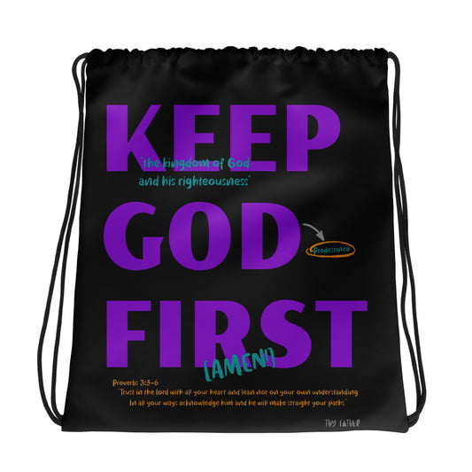 Keep God First Drawstring Bag